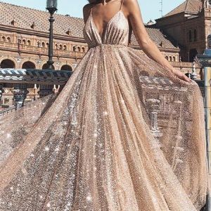 Rose Gold Sparkly PROM DRESS !!